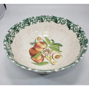 Italy Green Spongeware 11'' Serving or fruit bowl round Peach XL Italy Heimark